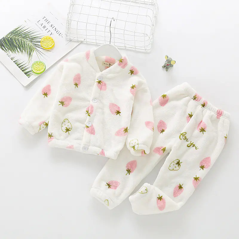 Kids' Fleece Pajama Set with Cartoon Print - # BAAA81810019