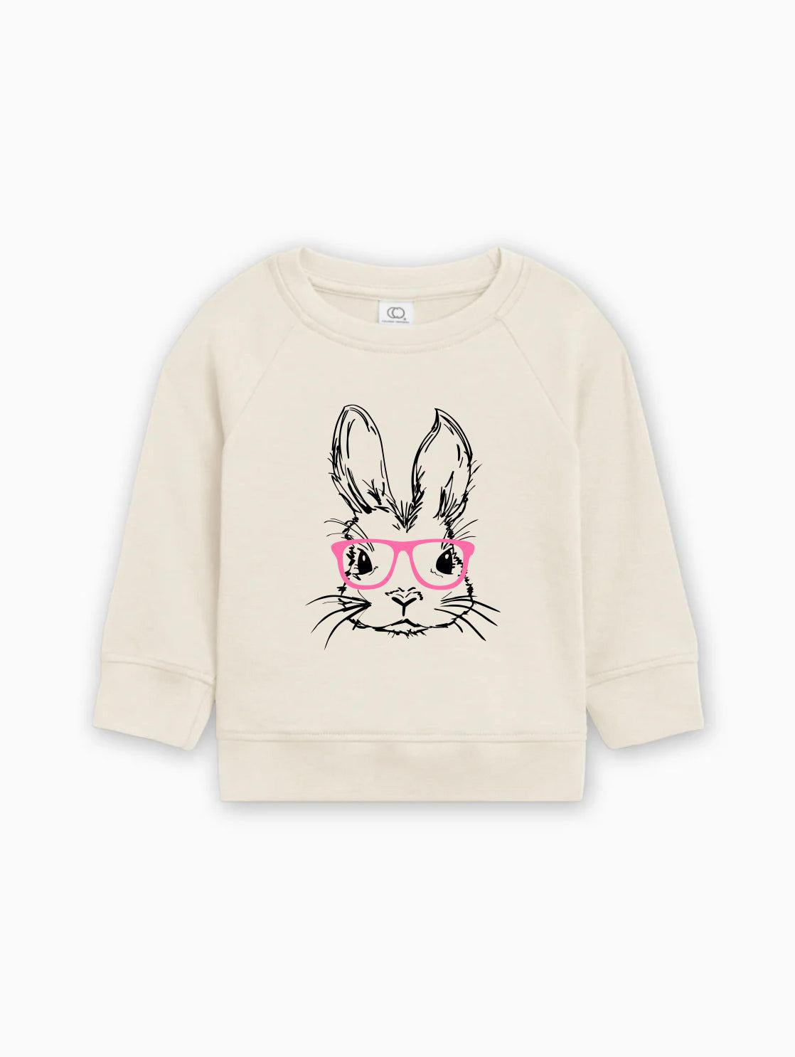 Easter Bunny With Pink Glasses Organic Cotton Baby toddler Pullover