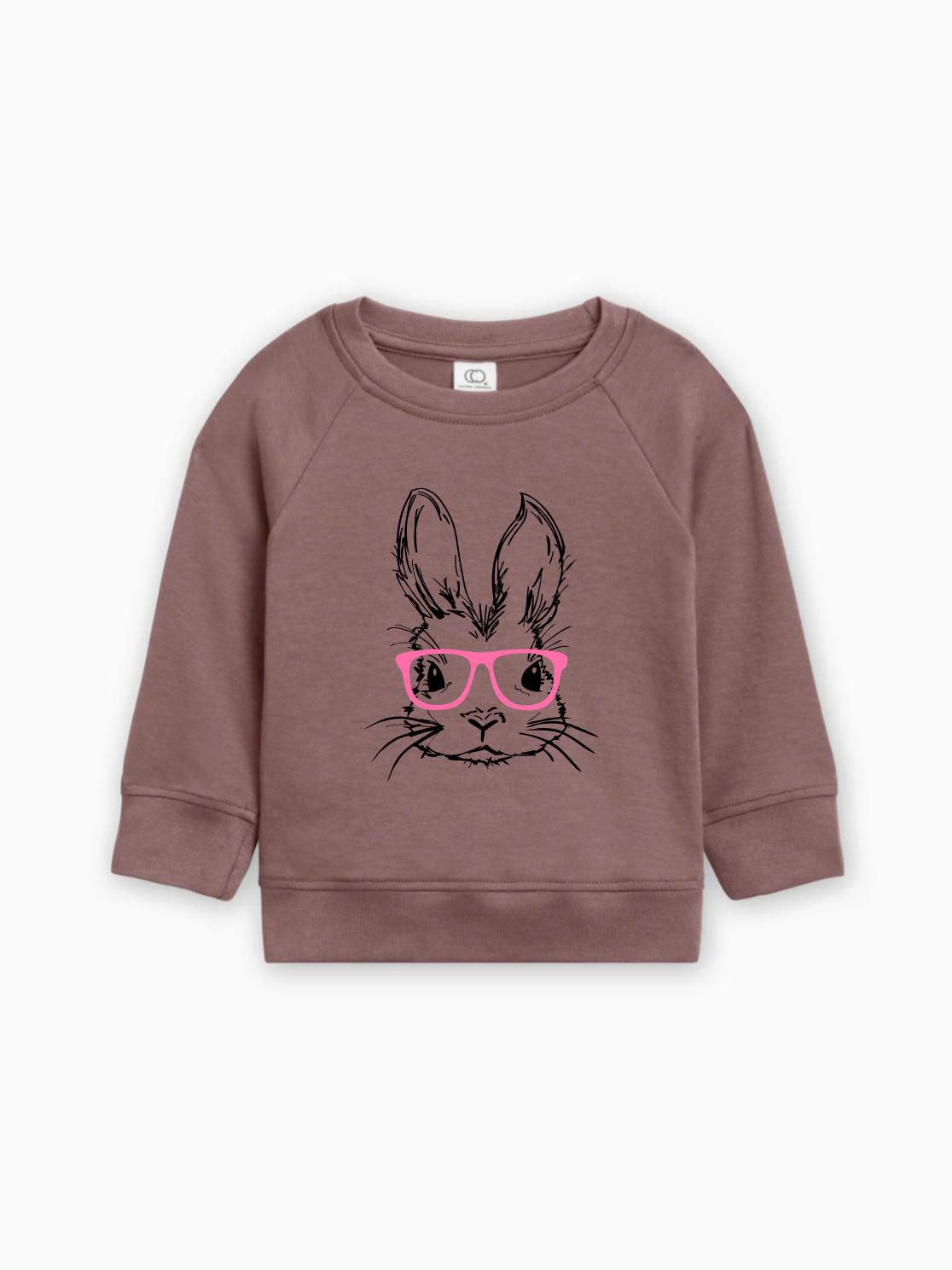 Easter Bunny With Pink Glasses Organic Cotton Baby toddler Pullover