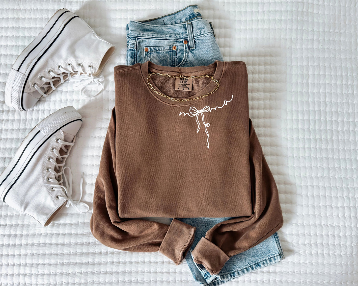 Mama Ribbon Garment Dyed Comfort Colors Sweatshirt (Neck around)