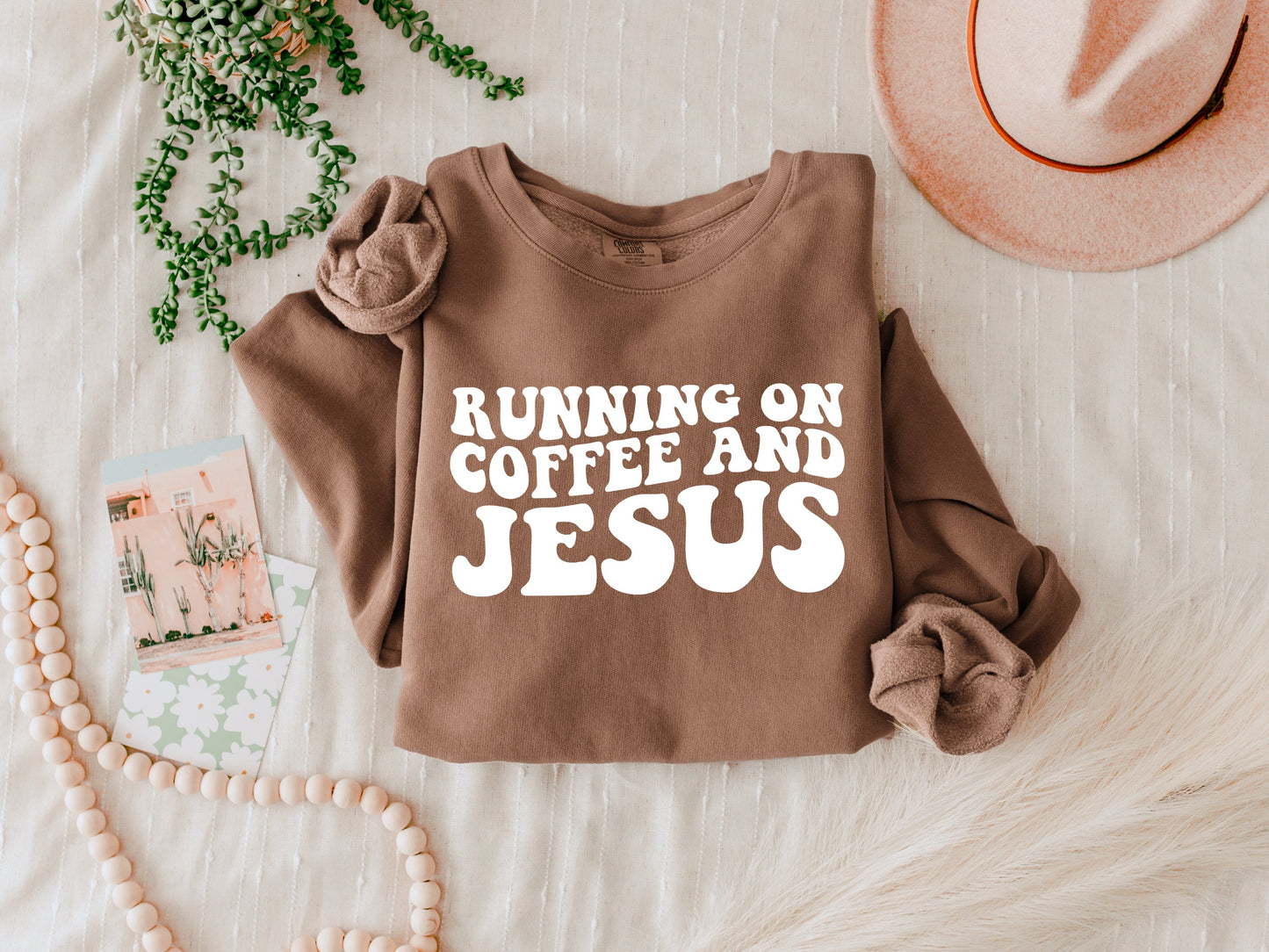 Running on Coffee and Jesus Christian Garment Dyed Comfort Colors Sweatshirt