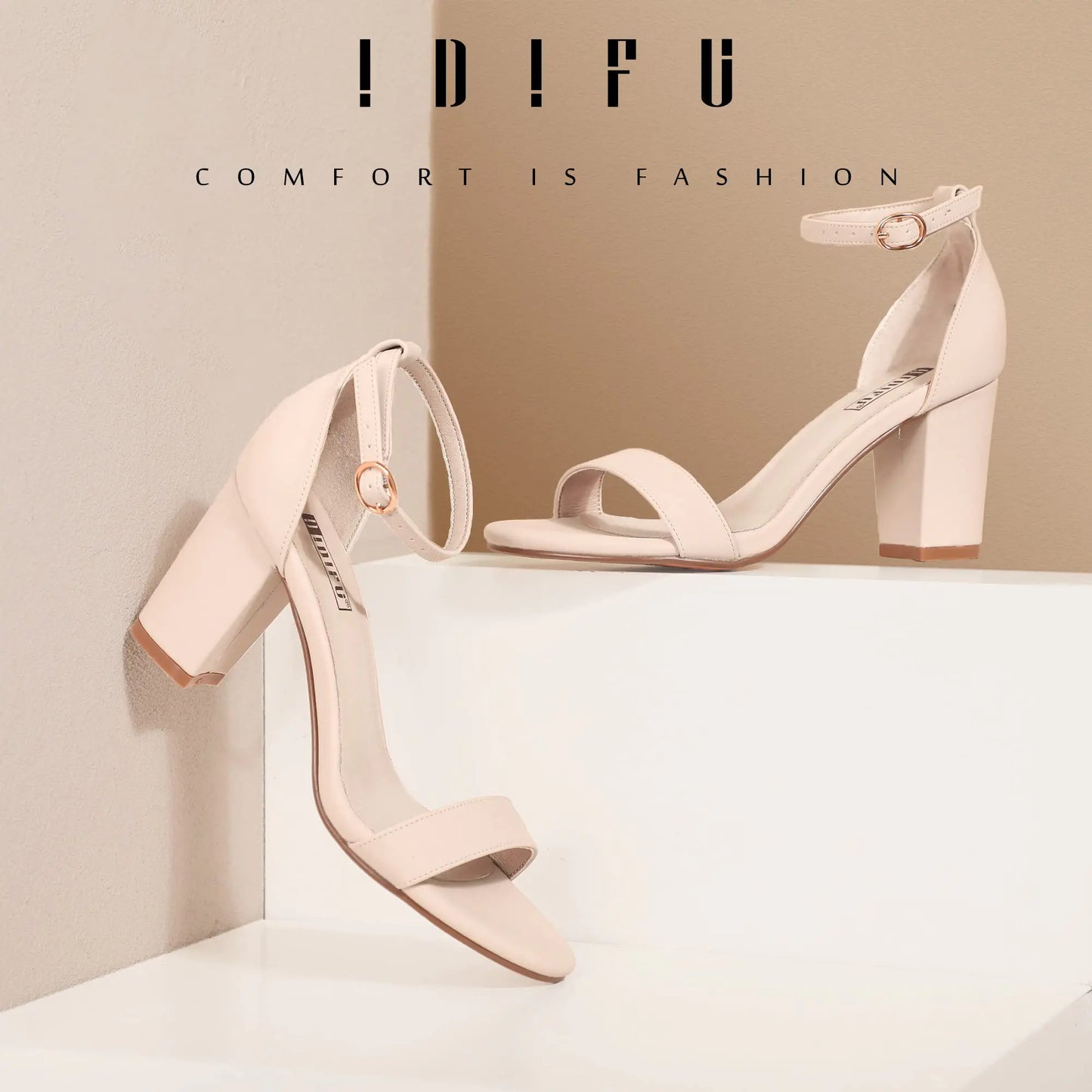 IDIFU Women's 3 Inch Heel Sandals for Women 11 Nude Nubuck - # GIAA73210003