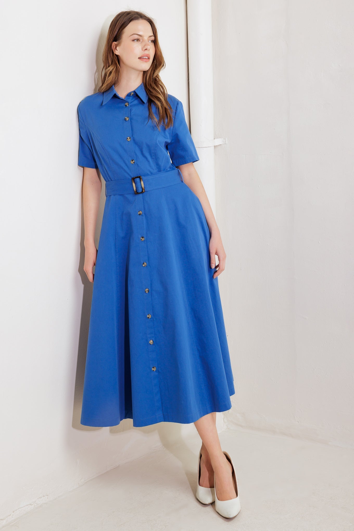 LUXE LIVING BLUE WOVEN MIDI DRESS