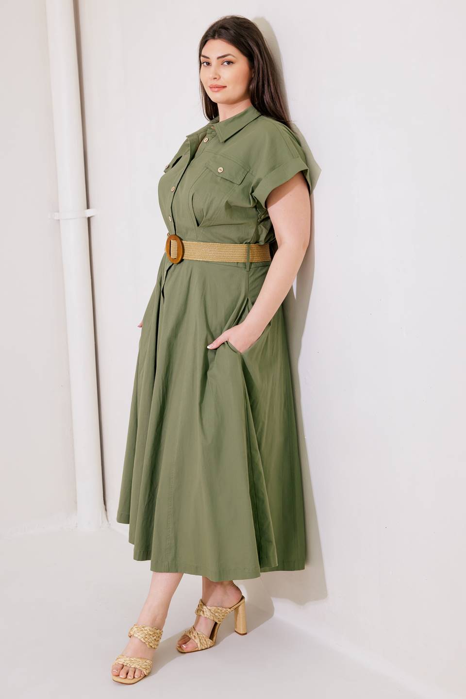BUILD MY EMPIRE OLIVE WOVEN MIDI DRESS
