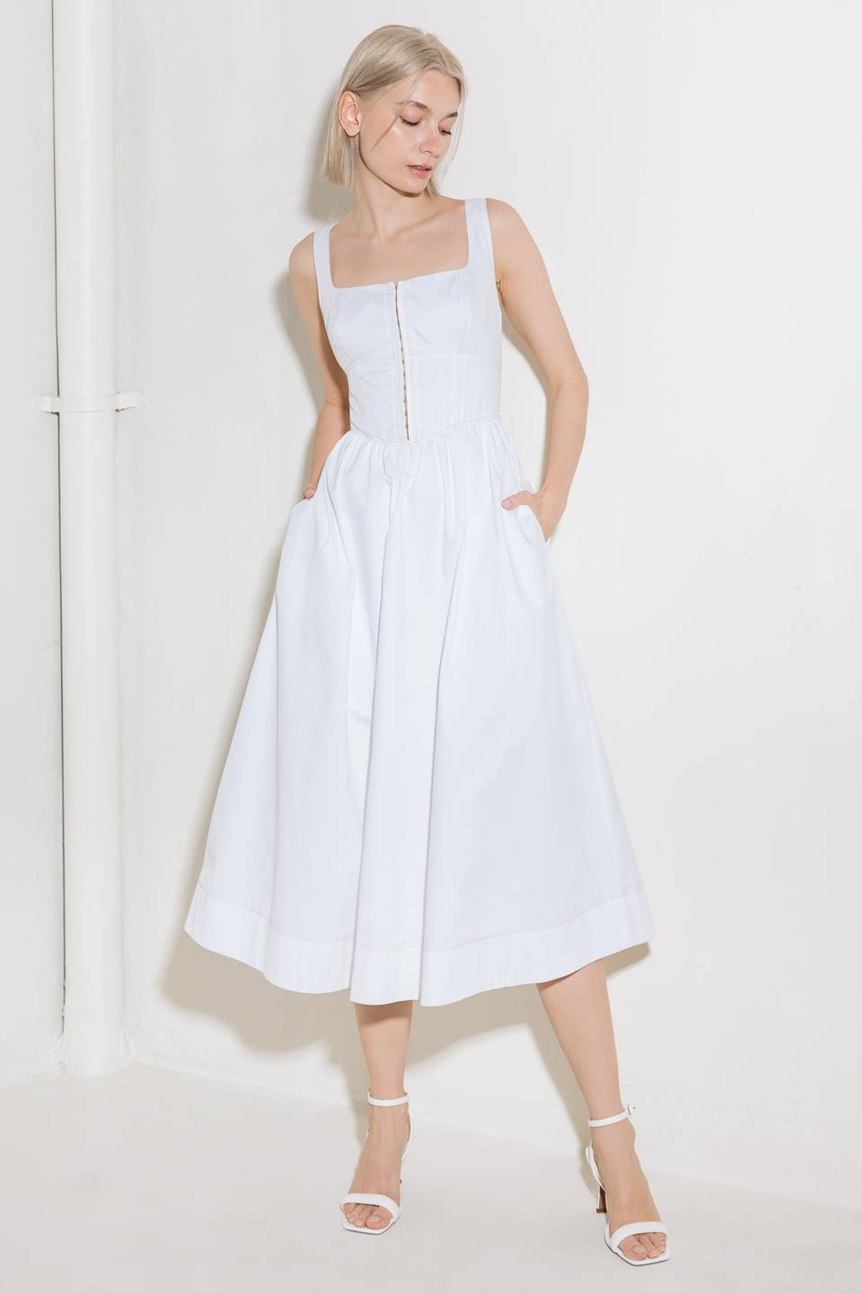 CATCH THE SUN IN WHITE  WOVEN MIDI DRESS
