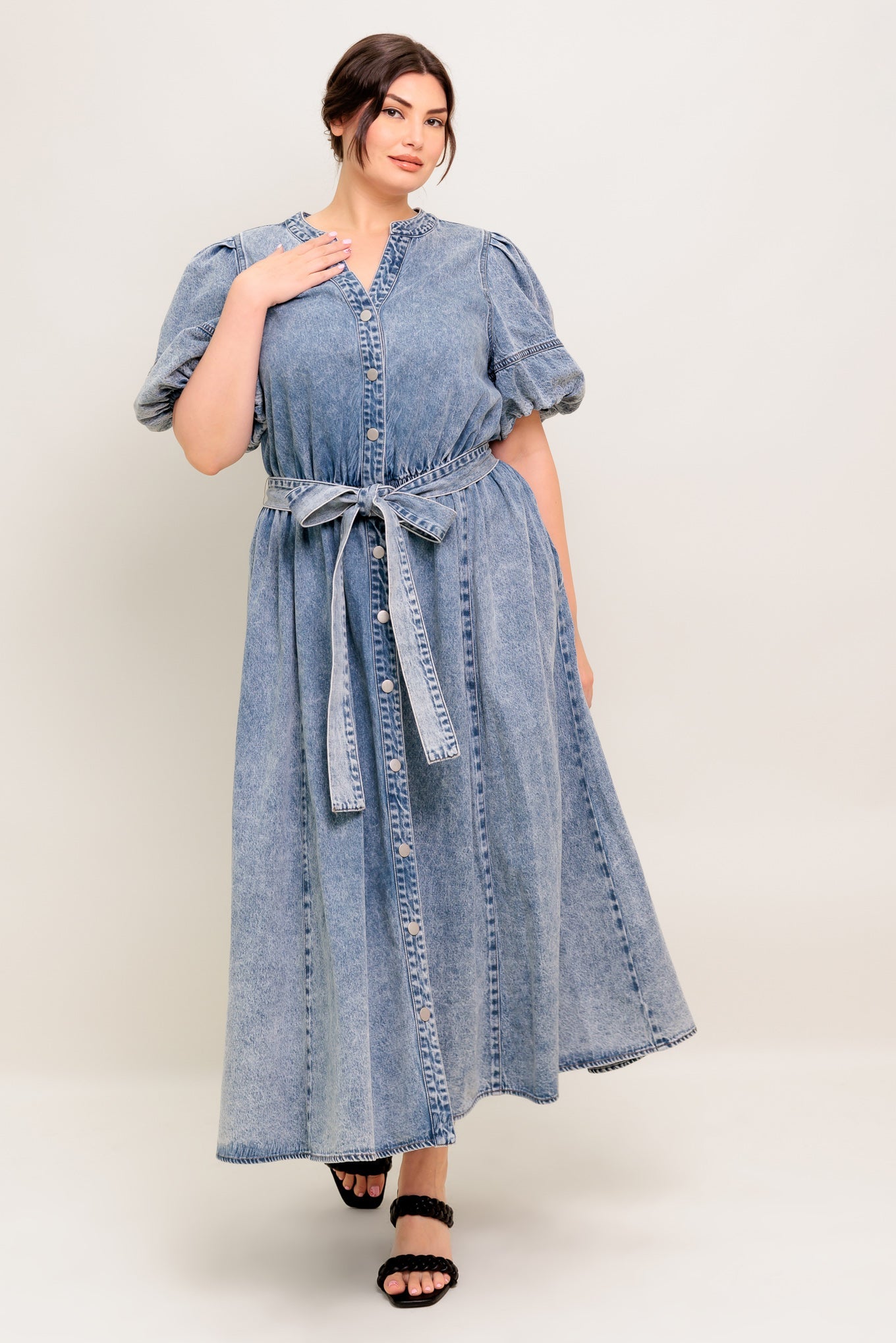 BAREFORM LIGHT DENIM MIDI DRESS