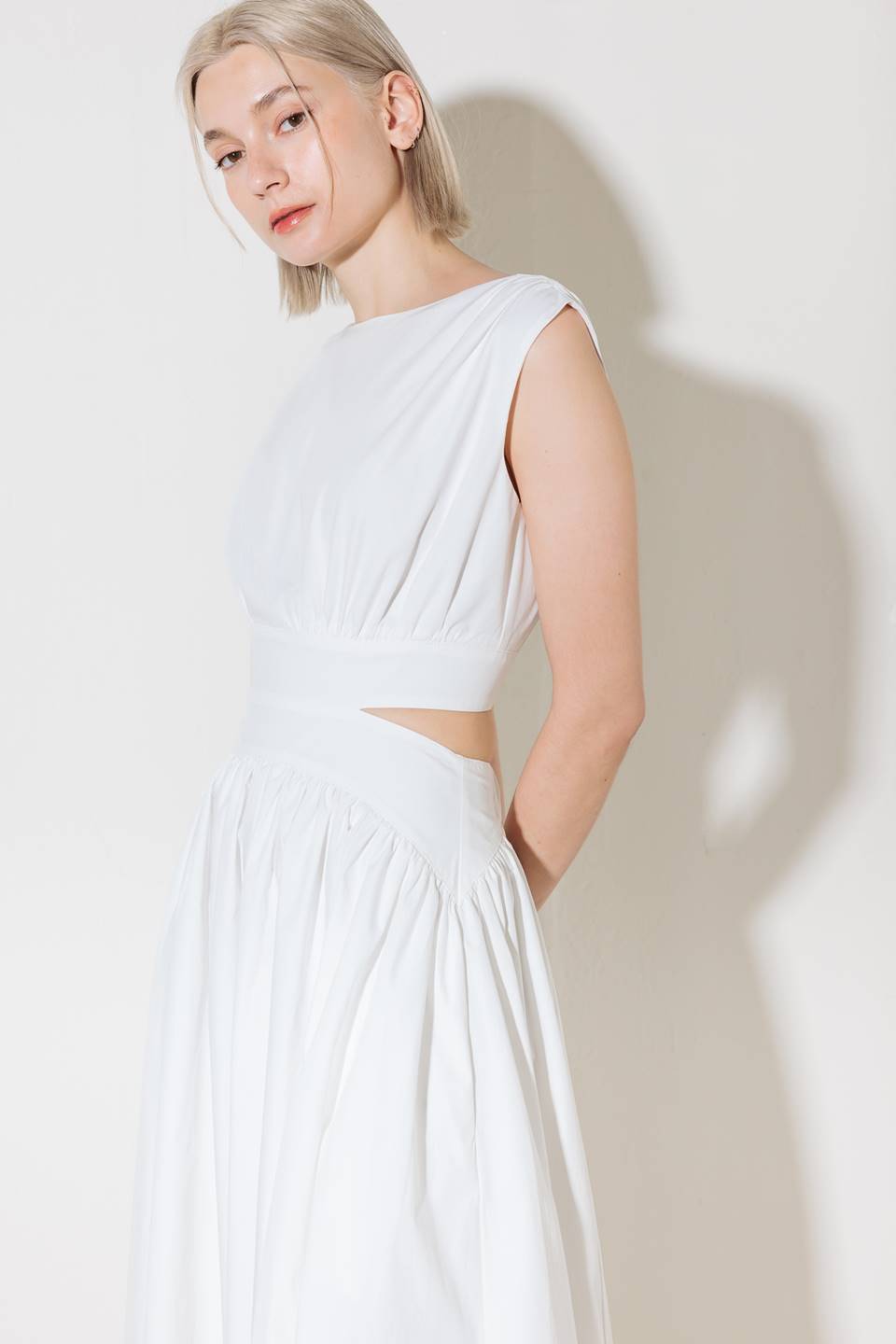 CHASING PEACE IN WHITE WOVEN MIDI DRESS