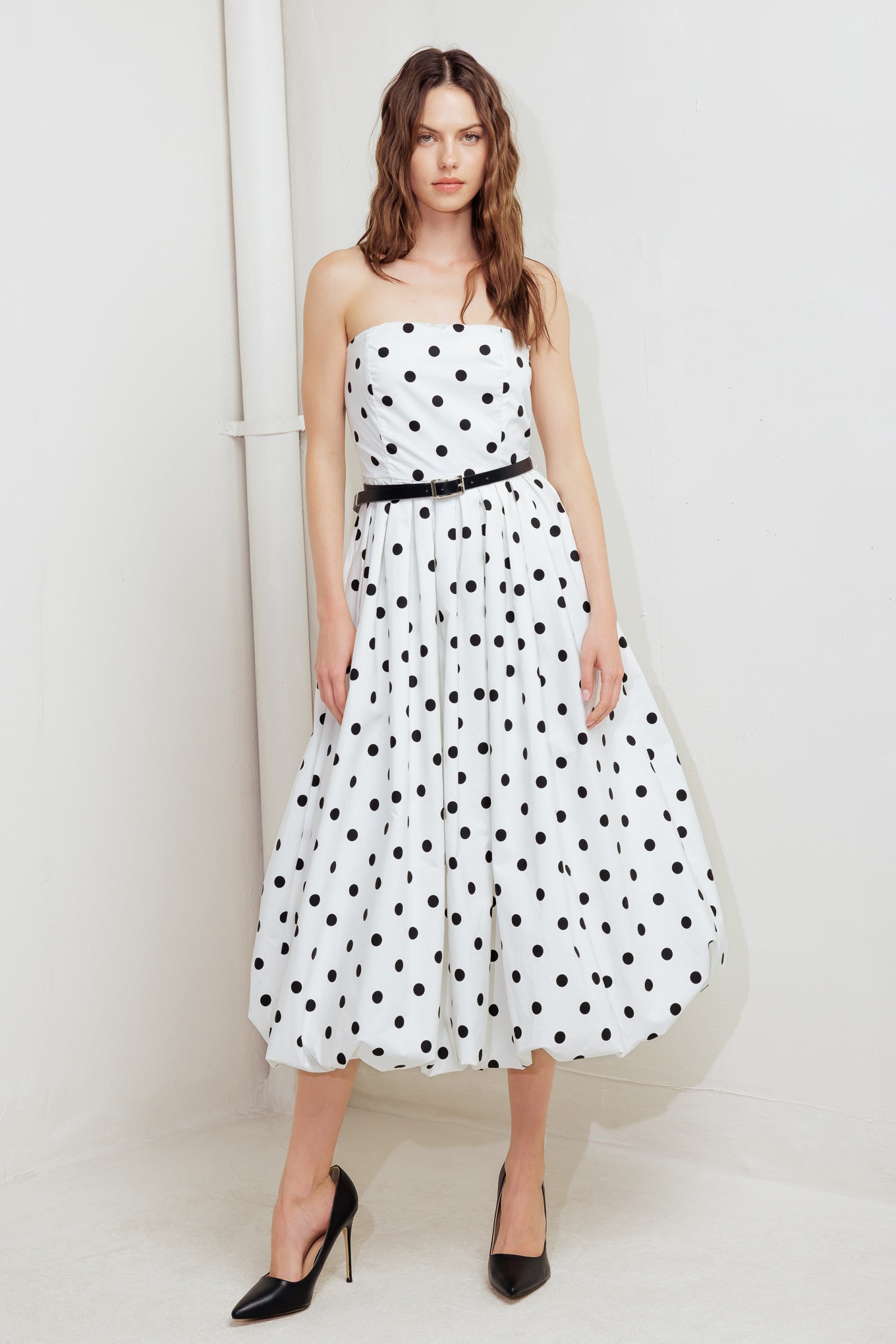MONROE DOT WHITE WOVEN MIDI DRESS