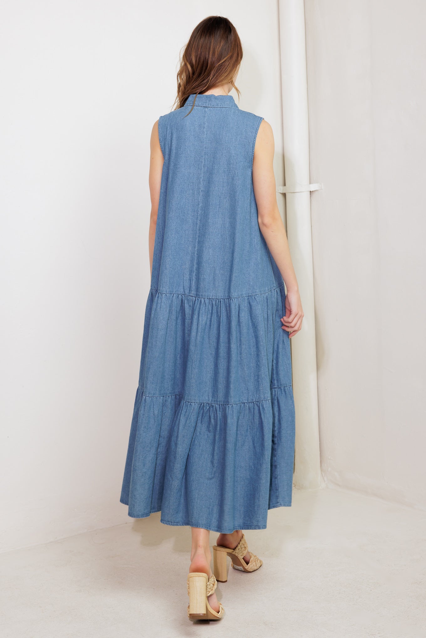 PETALS FALLING SLOWLY DENIM MIDI DRESS