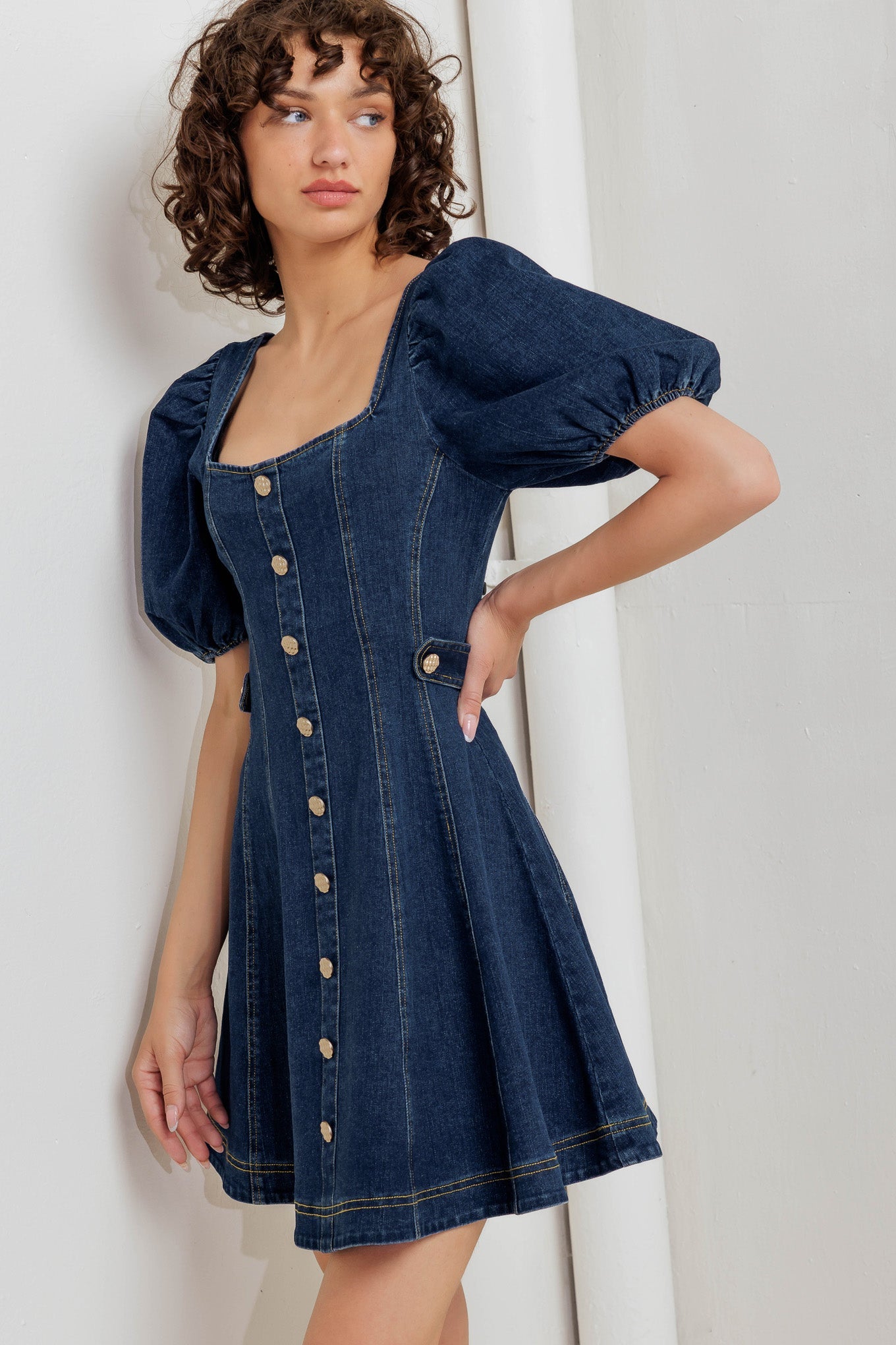 PUFF & PLAY DENIM MINI DRESS