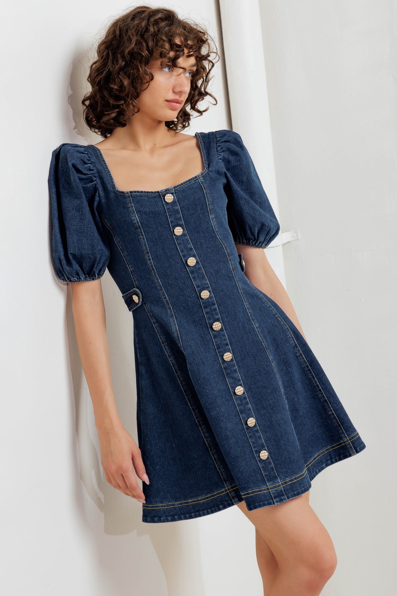 PUFF & PLAY DENIM MINI DRESS