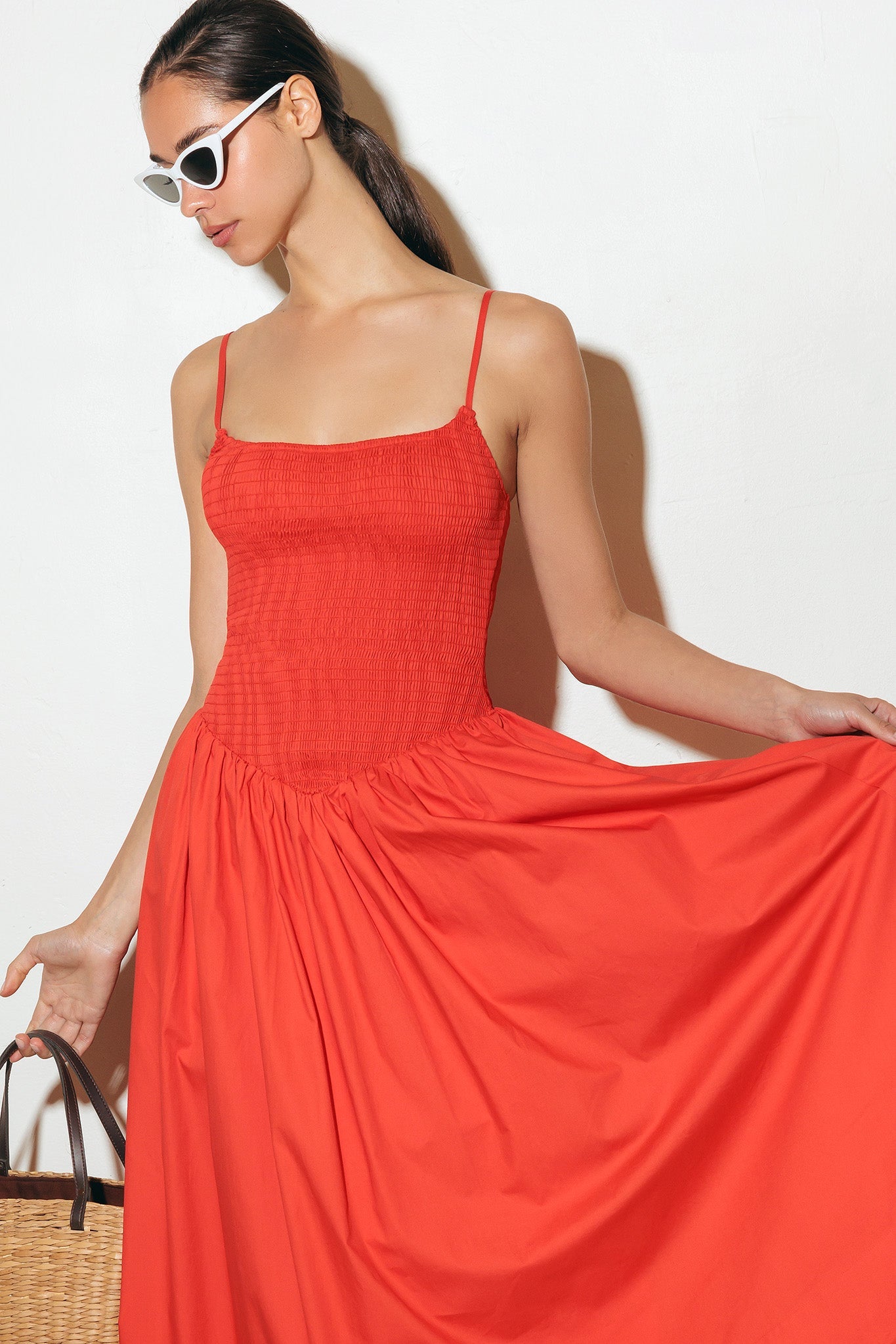 MOVE WITH INTENTION RED WOVEN MIDI DRESS