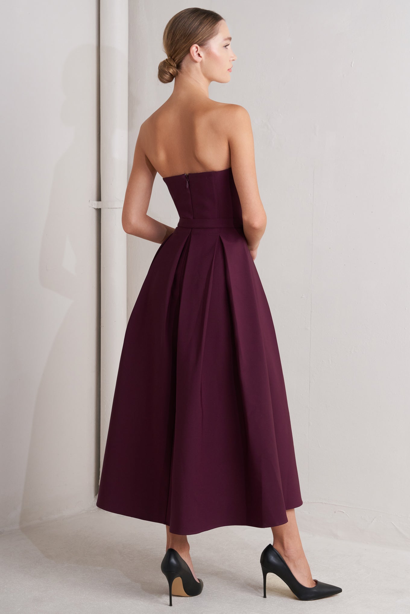 OPERA WINE WOVEN MIDI DRESS