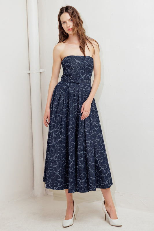 MOONDUST GARDEN DENIM MIDI DRESS