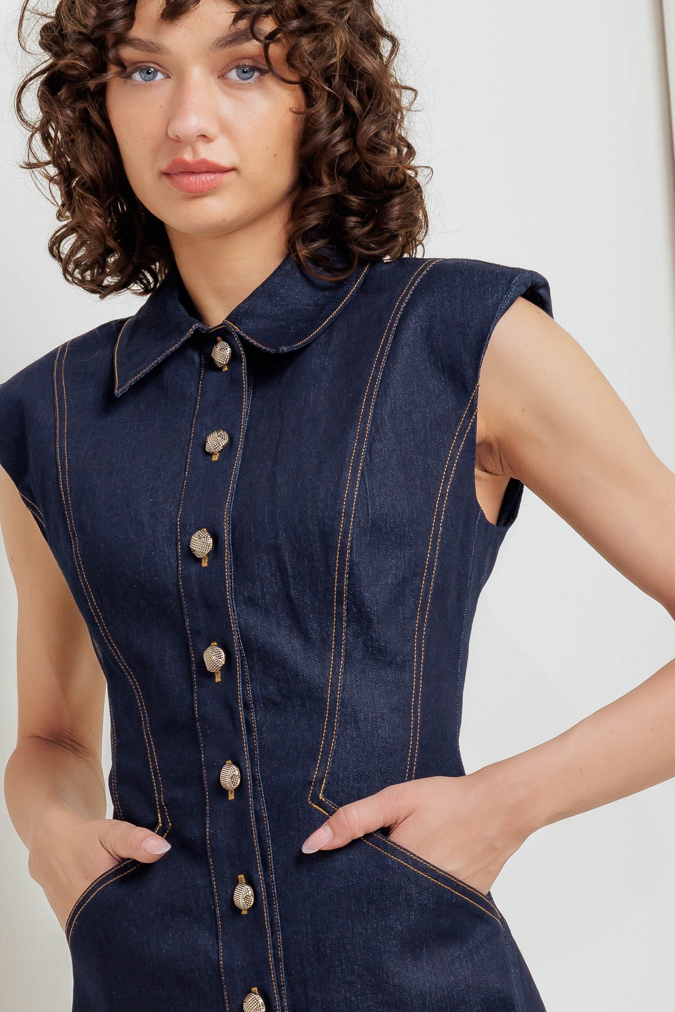 SLEEK CRAFT DENIM MINI DRESS