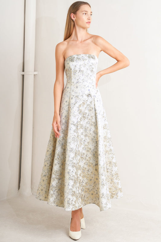 PASTEL BLOOM WOVEN JACQUARD MIDI DRESS