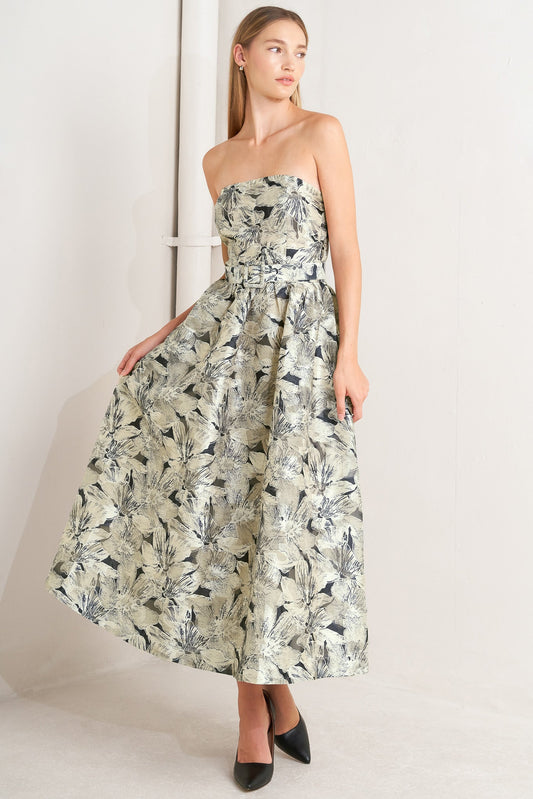 STONE LEAF WOVEN MIDI DRESS