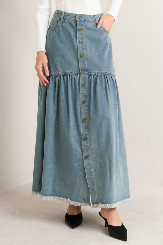 INTRICATE CHARM DENIM MIDI SKIRT