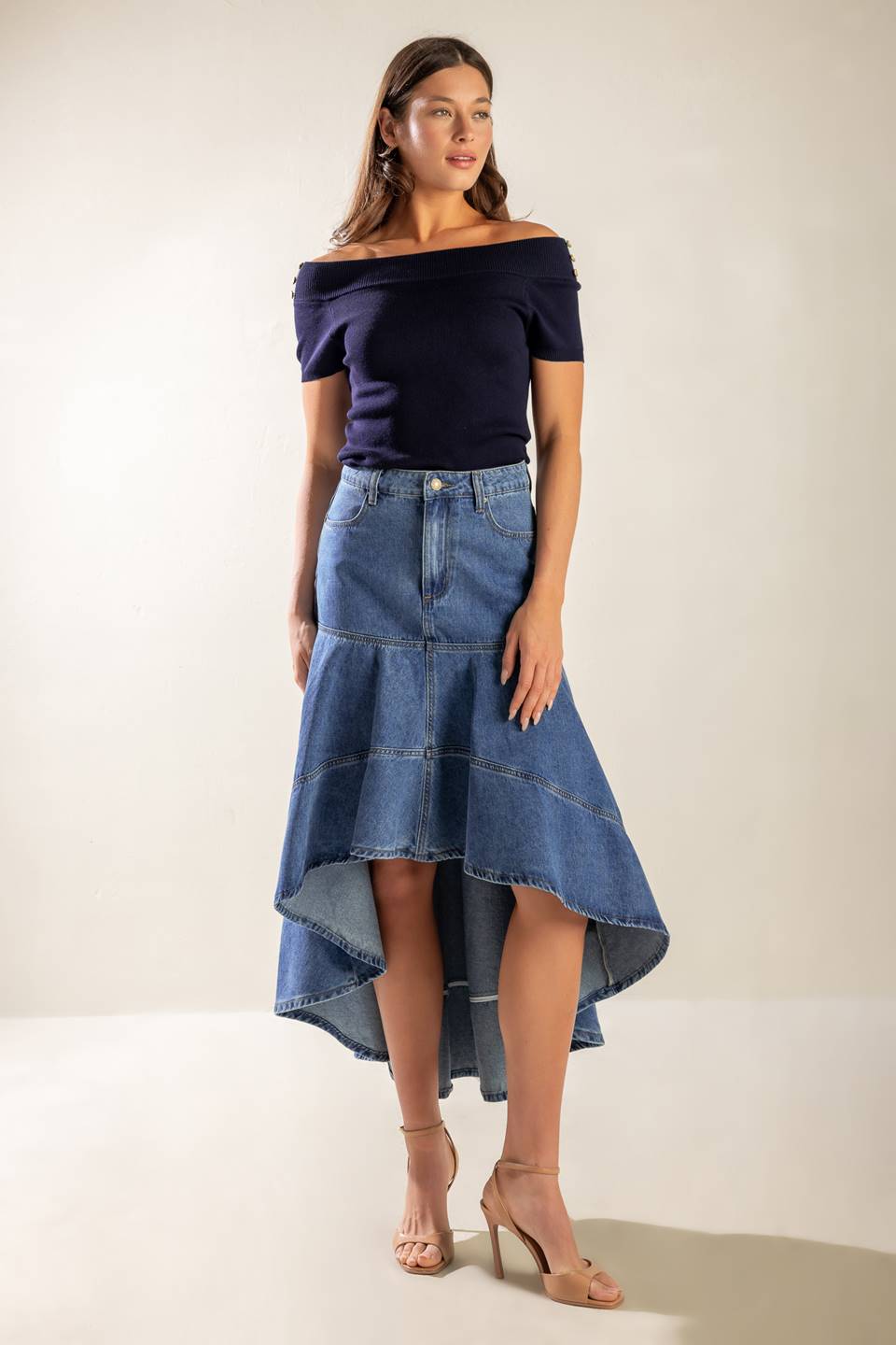 UNDER THE HISBISCUS DENIM SKIRT