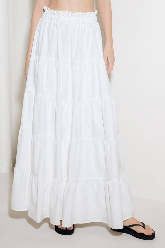 SLOW DOWN IN WHITE WOVEN MAXI SKIRT