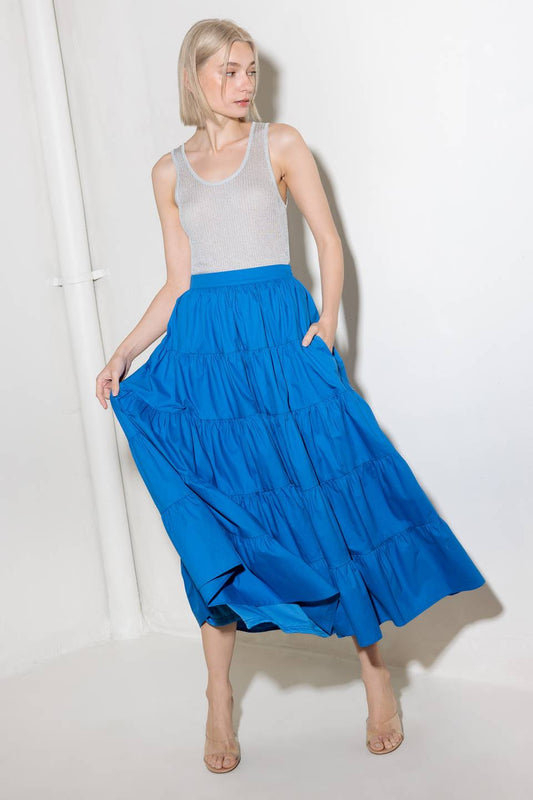 SIMPLY SPELLBOUND BLUE WOVEN FULL MIDI SKIRT
