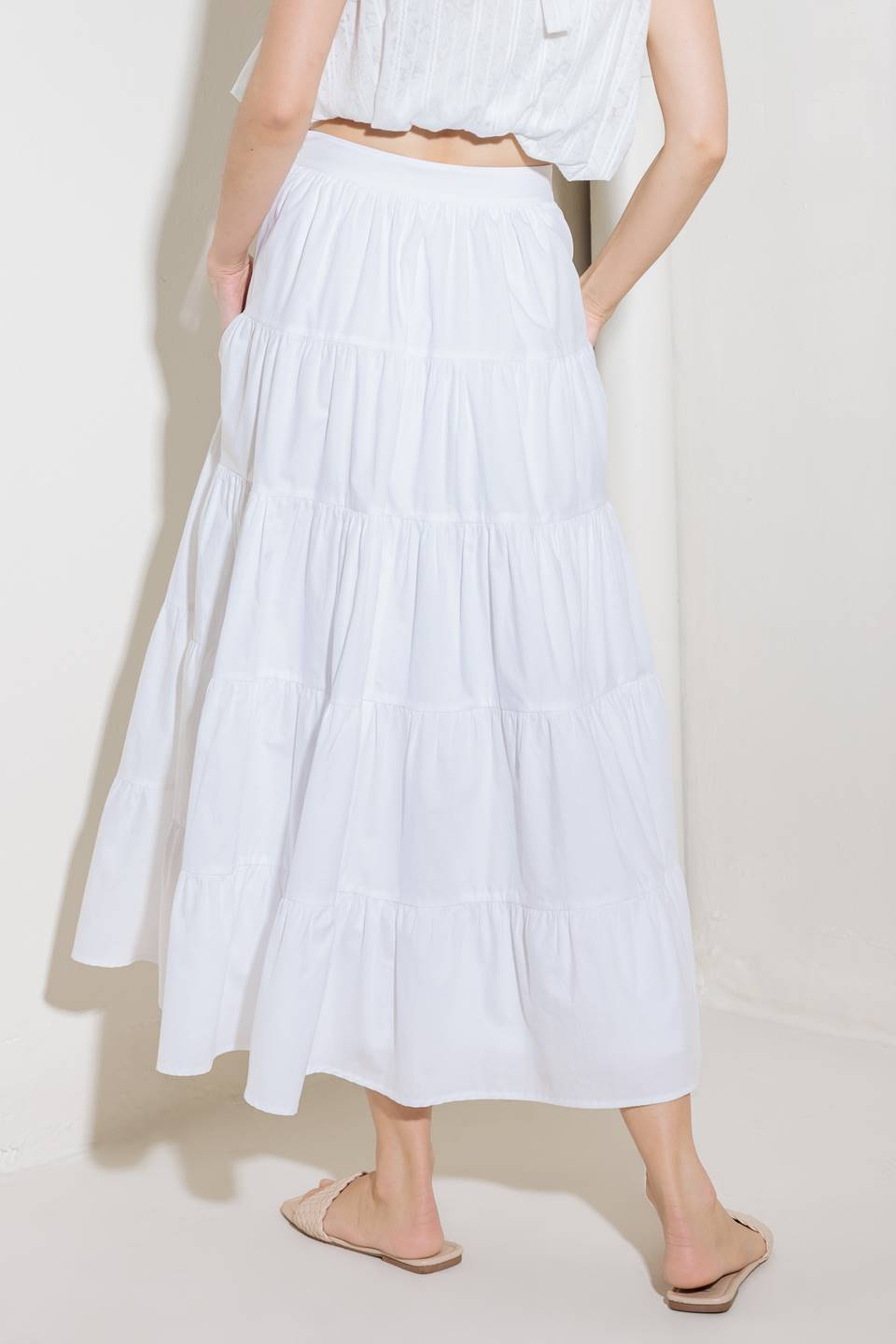 SIMPLY SPELLBOUND WHITE WOVEN FULL MIDI SKIRT