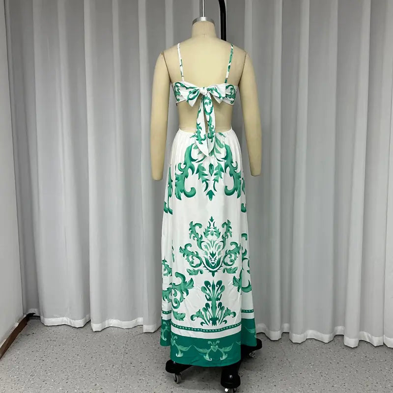 Stylish Printed Backless Vacation Dress - # WOAA211410003-PRG