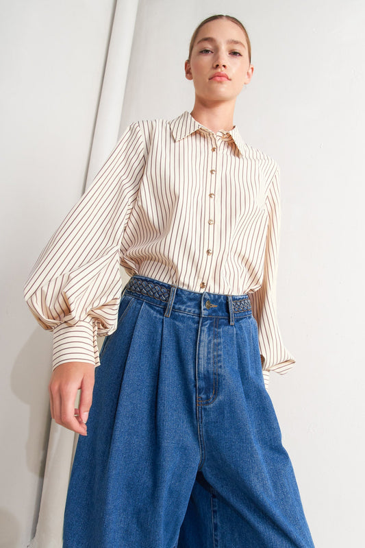 PINSTRIPE CHIC WOVEN TOP