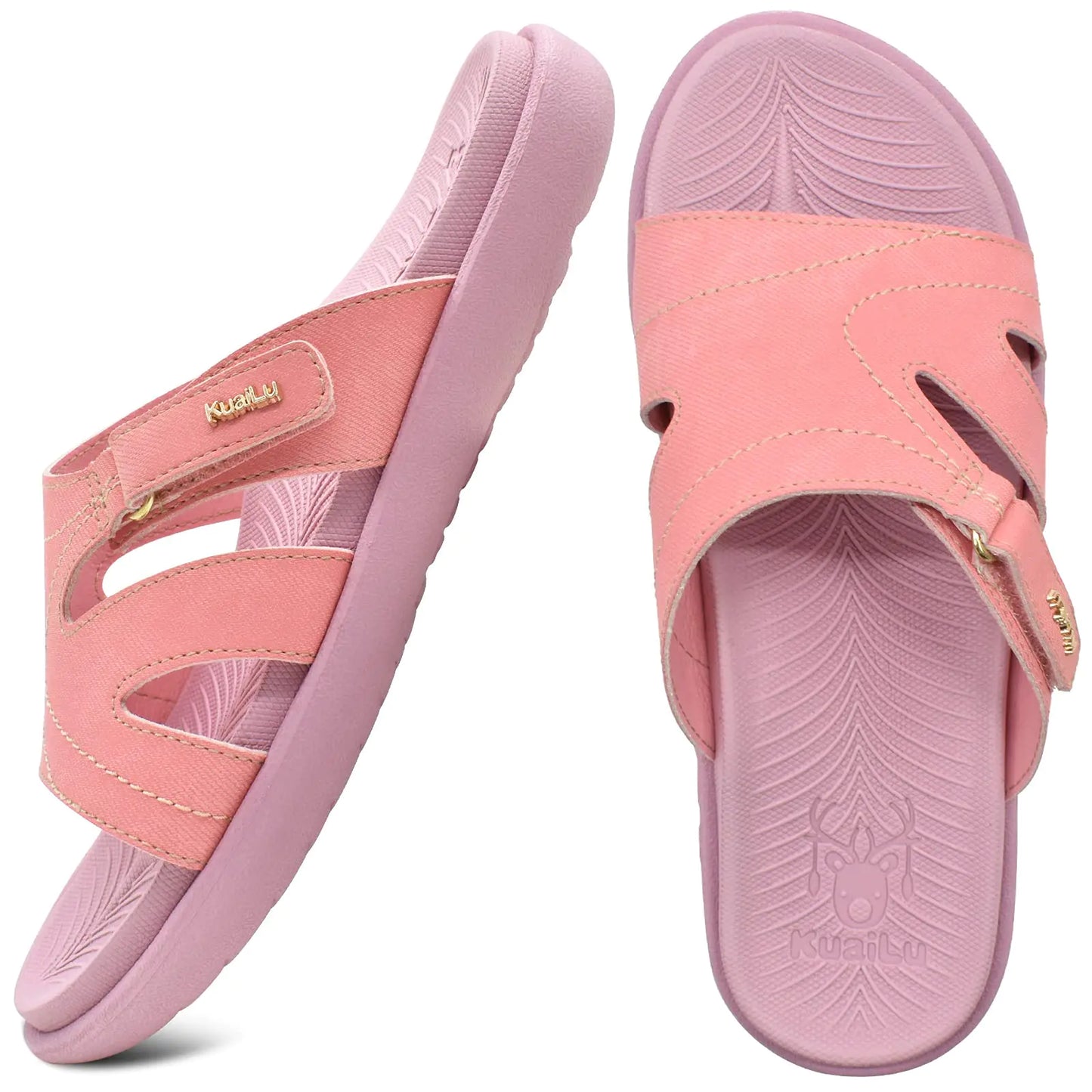 KuaiLu Womens Fashion Orthotic Slides Ladies Lightweight Athletic Yoga Mat Sandals Slip On Thick Cushion Slippers Sandals With Comfortable Plantar Fasciitis Arch Support 8 Pink - # GIAA73510003
