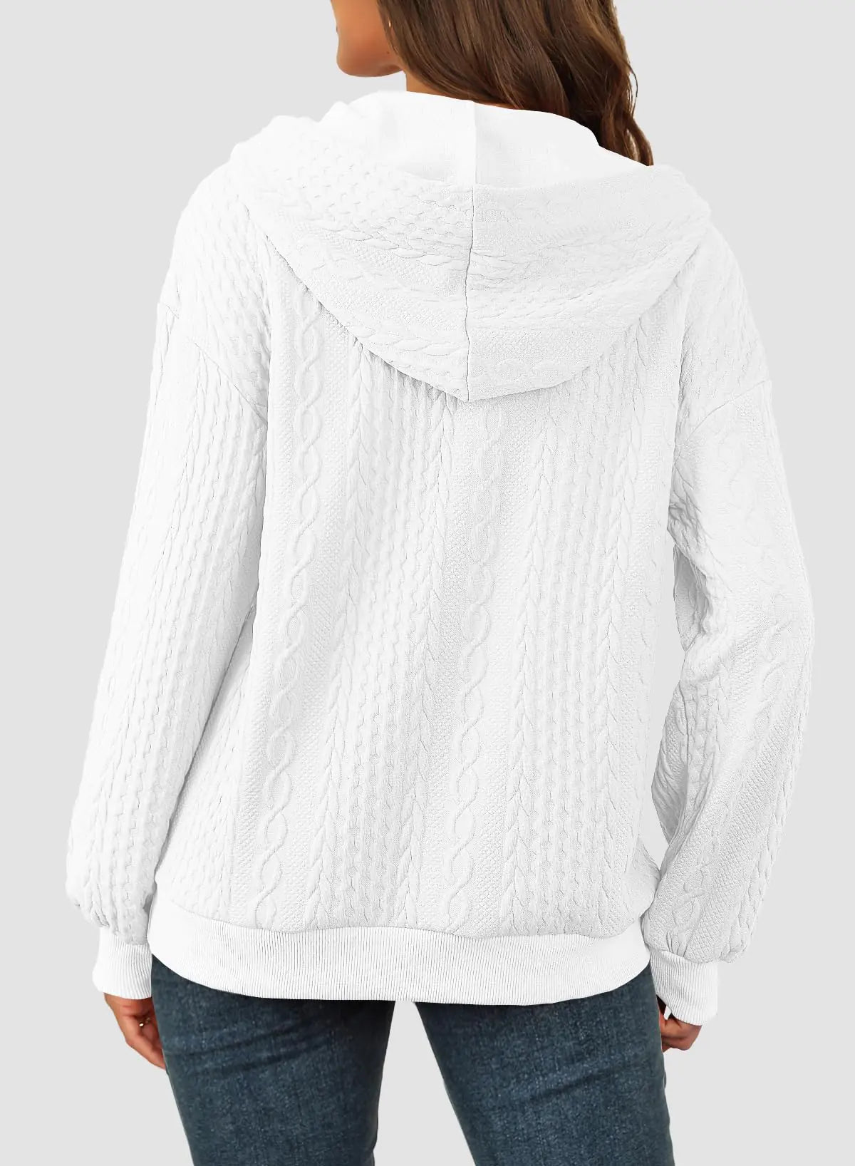 SHEWIN Women's Quarter Zip Hoodies Oversized Sweatshirt Long Sleeve Lightweight Pullover Tops Large White - # WOAA21510022-PRG