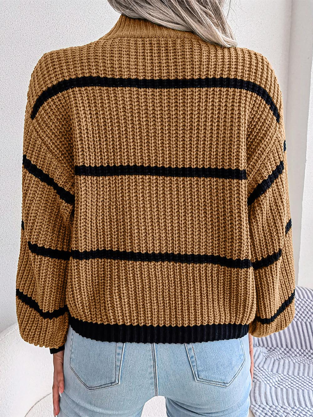 Frenchy Striped Mock Neck Sweater | NCS