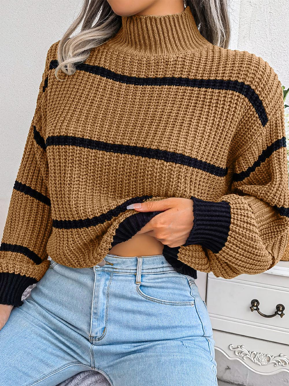 Frenchy Striped Mock Neck Sweater | NCS