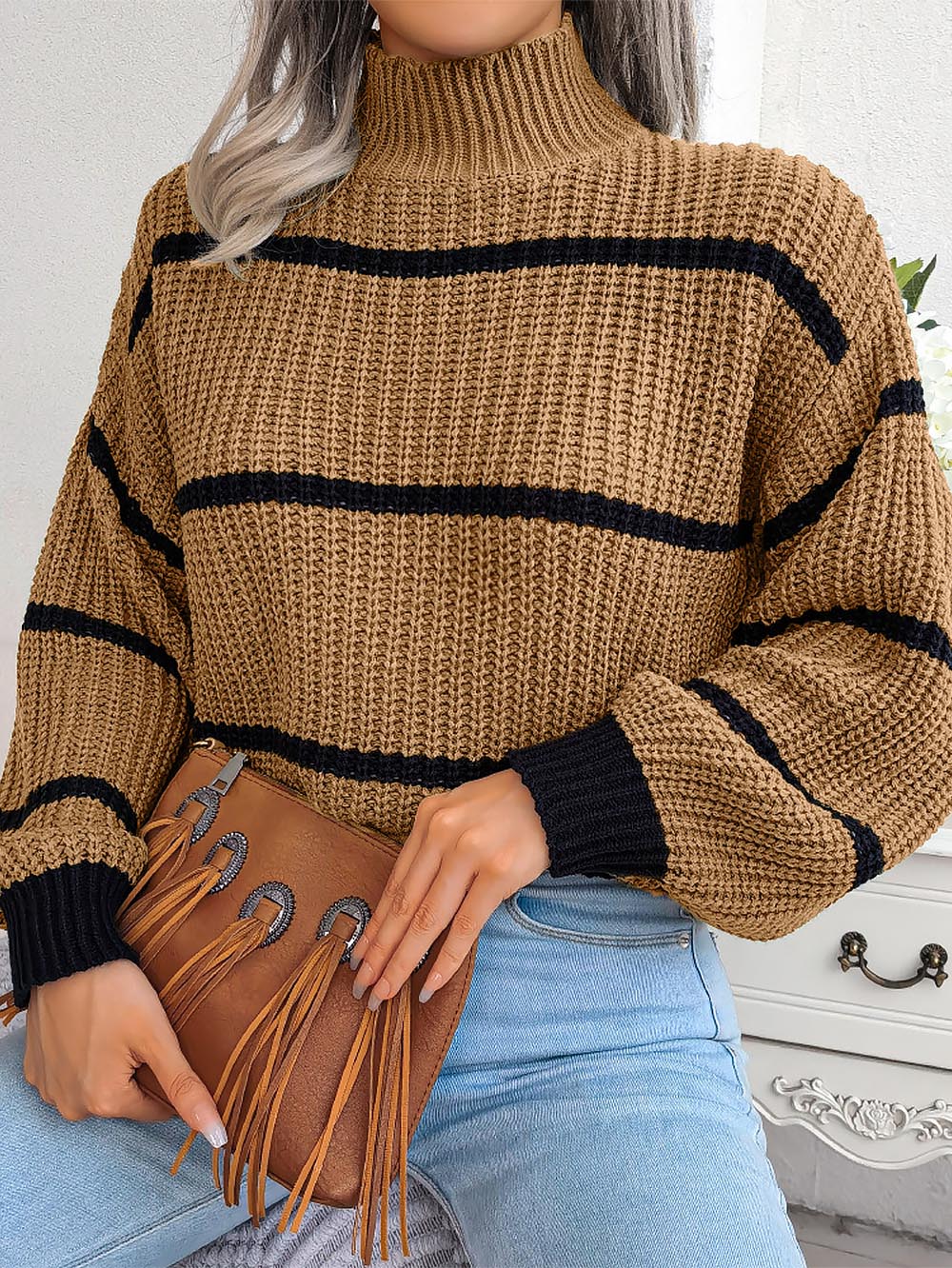 Frenchy Striped Mock Neck Sweater | NCS