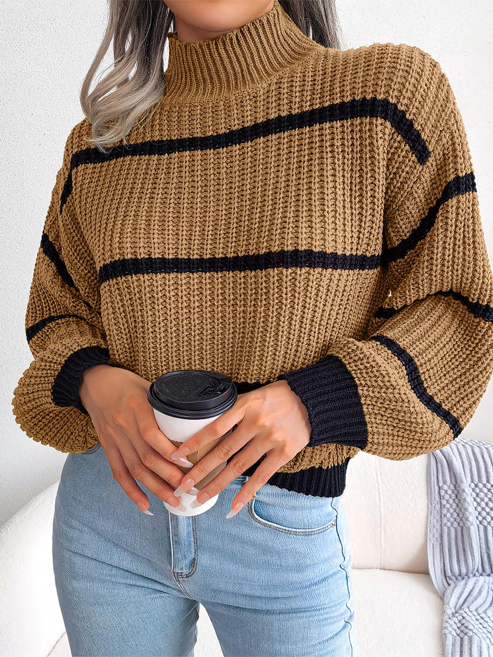 Frenchy Striped Mock Neck Sweater | NCS