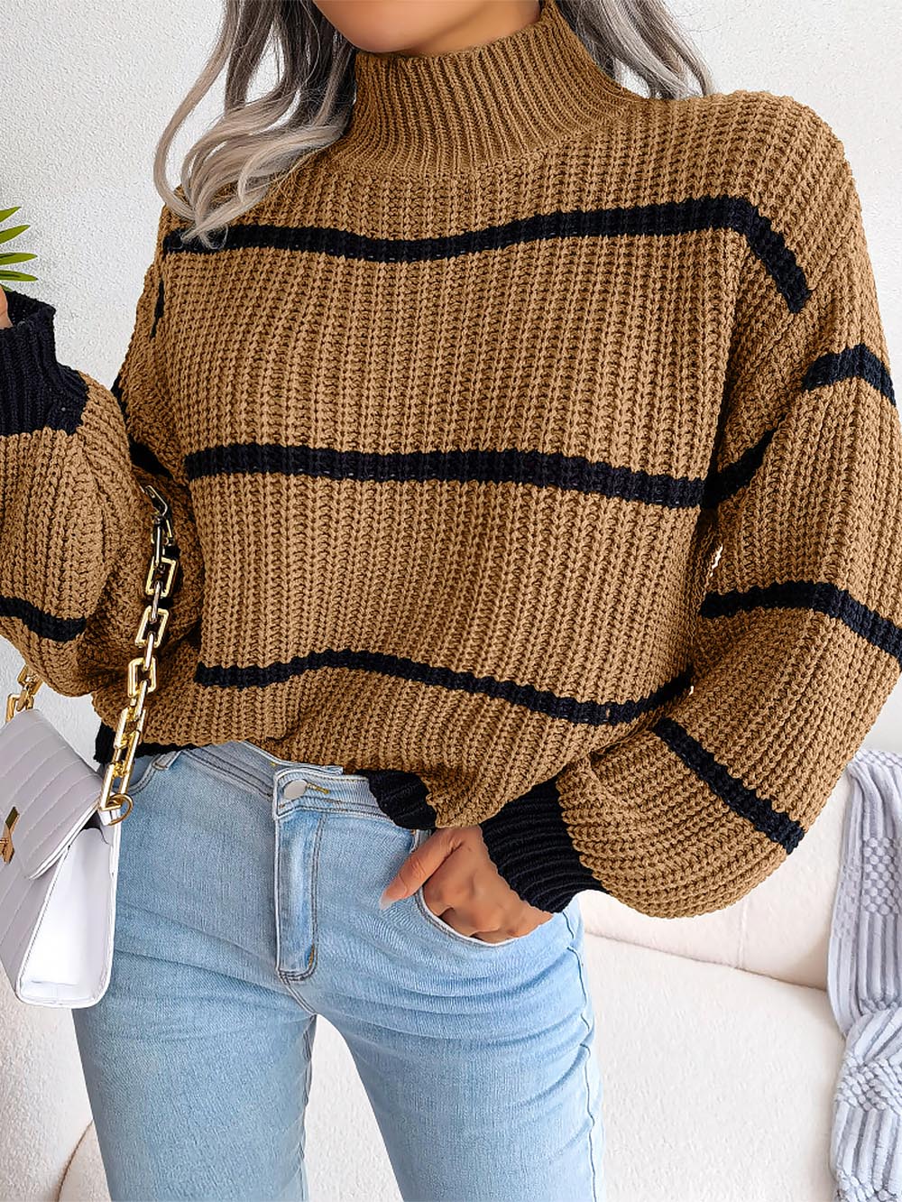 Frenchy Striped Mock Neck Sweater | NCS