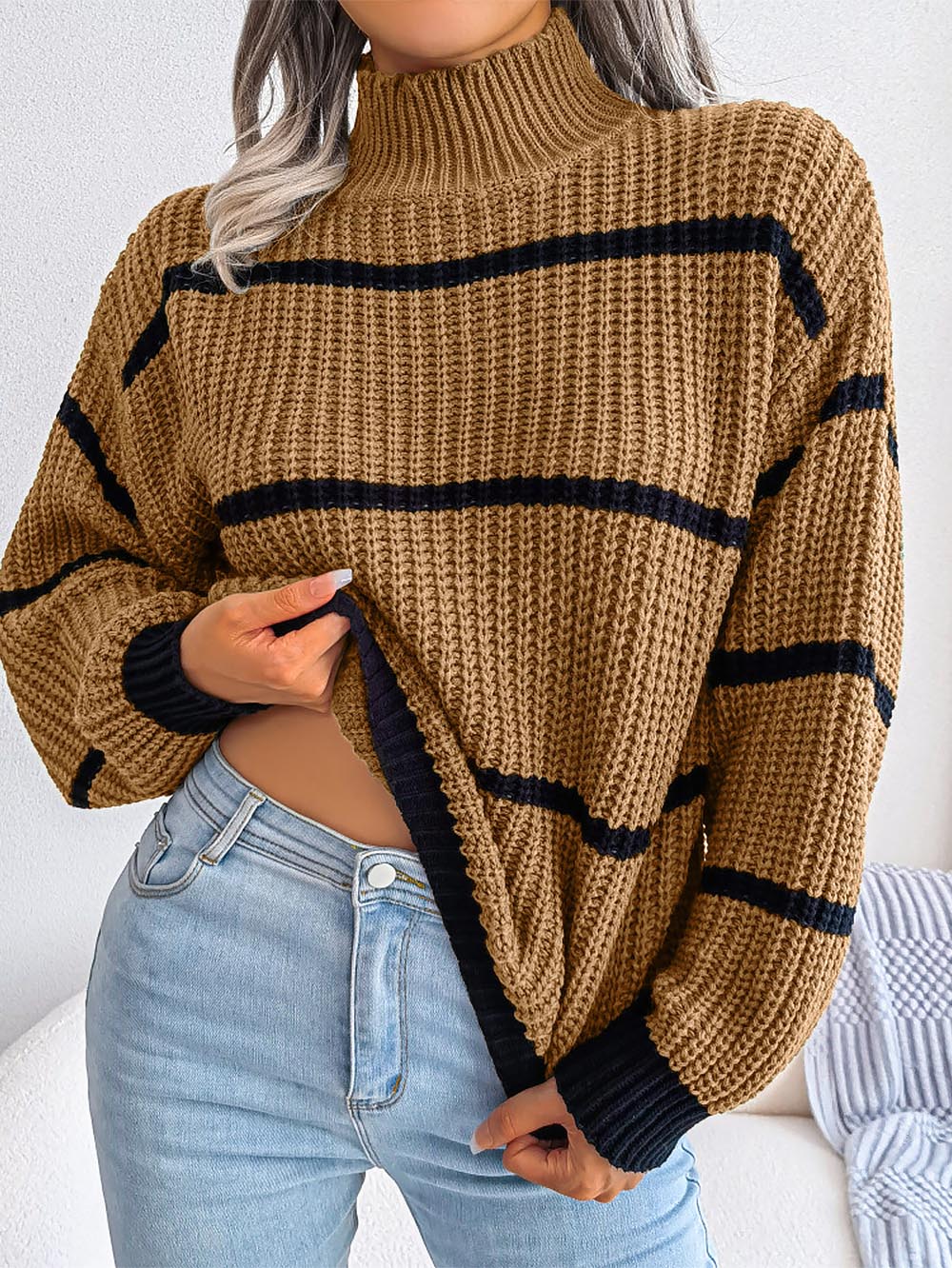 Frenchy Striped Mock Neck Sweater | NCS