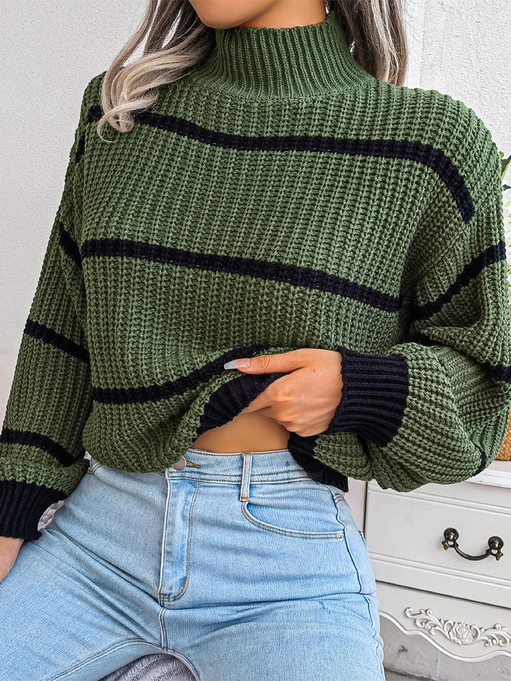 Frenchy Striped Mock Neck Sweater | NCS