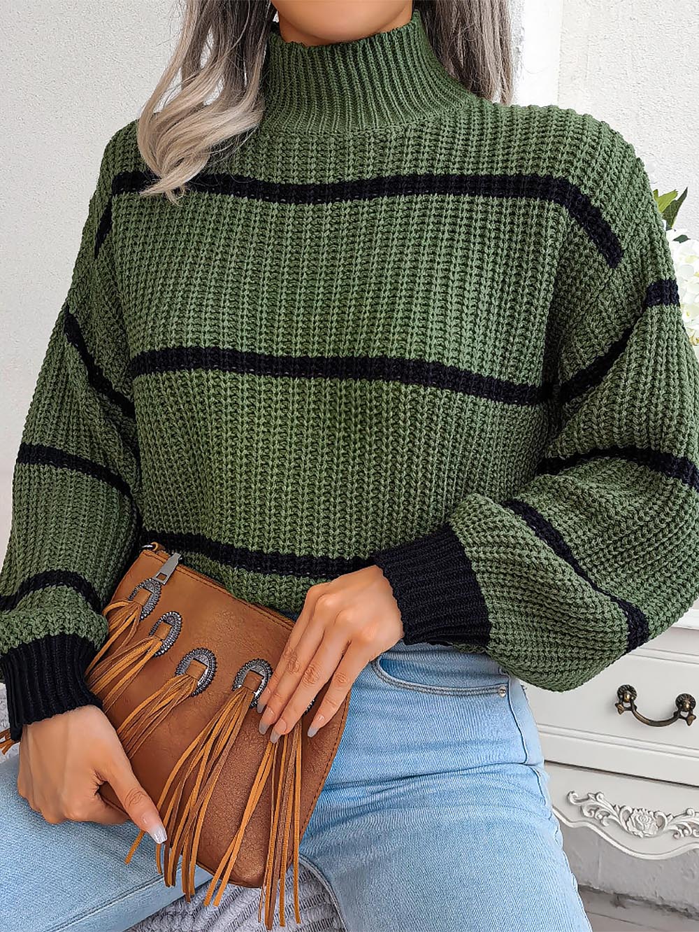Frenchy Striped Mock Neck Sweater | NCS