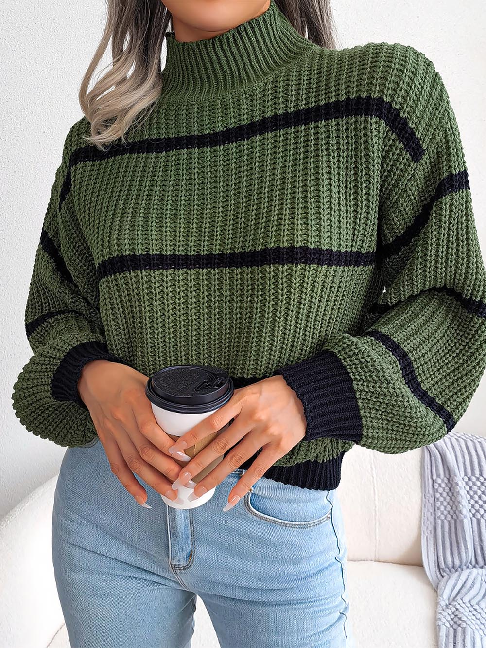Frenchy Striped Mock Neck Sweater | NCS