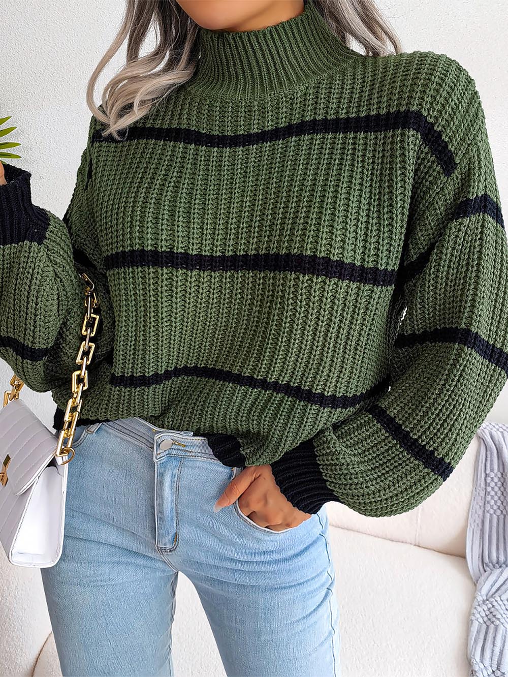 Frenchy Striped Mock Neck Sweater | NCS
