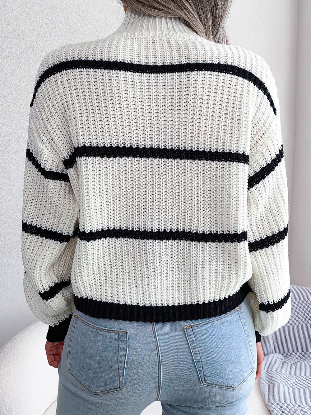 Frenchy Striped Mock Neck Sweater | NCS