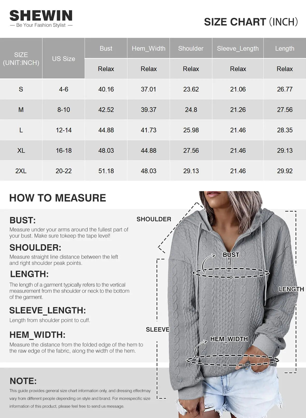 SHEWIN Women's Quarter Zip Hoodies Oversized Sweatshirt Long Sleeve Lightweight Pullover Tops Large White - # WOAA21510022-PRG