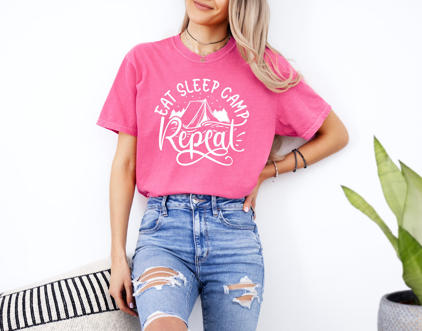 Camping Hiking Mountain Nature Garment Dyed T Shirt