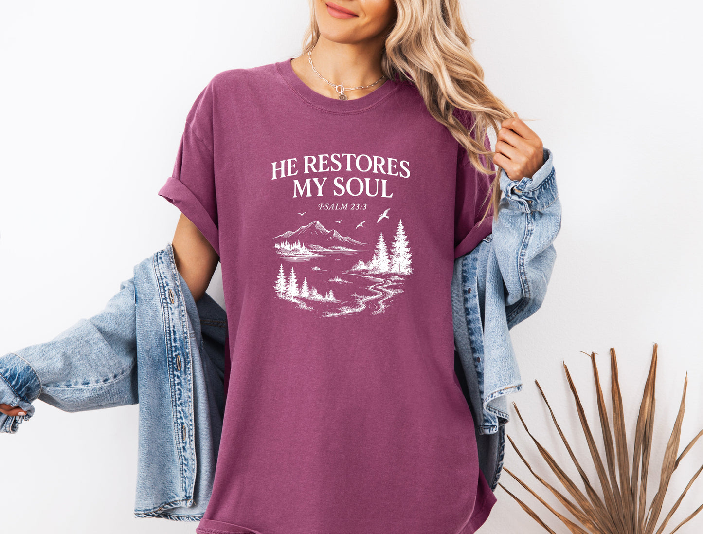 He restores my Soul Psalm Bible Christian Comfort Colors Garment Dyed T Shirt