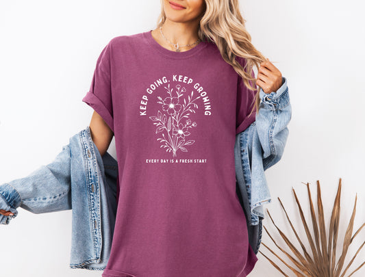 Keep growing Inspirational Christian Botanical Plant Nature Garment Dyed T Shirt