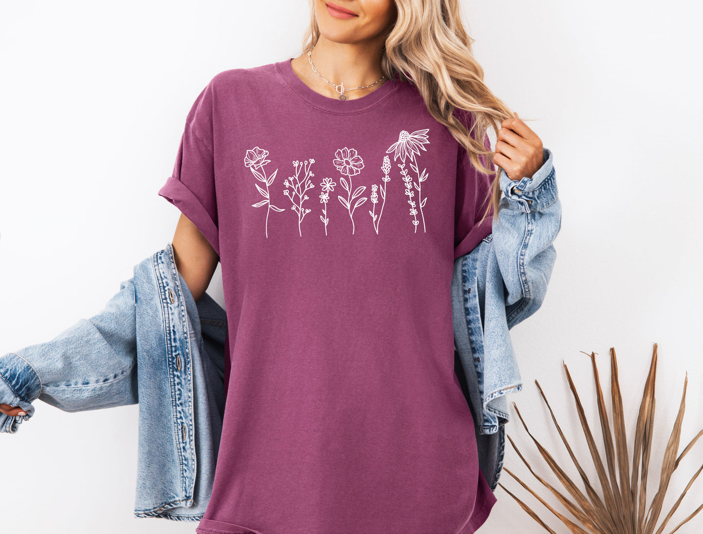 Wildflowers Botanical Plant Nature Garment Dyed T Shirt