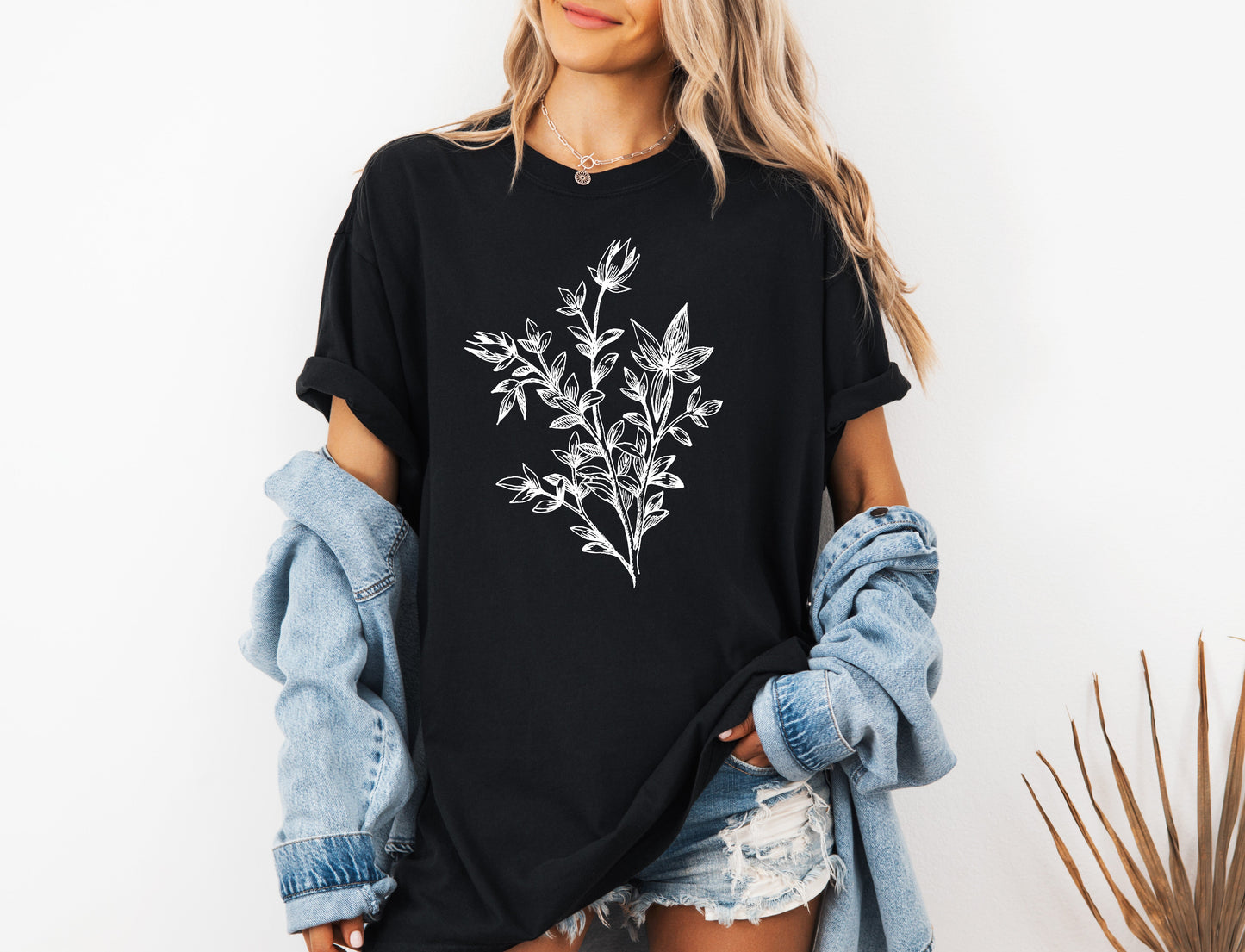 Botanical Plant Nature Garment Dyed T Shirt