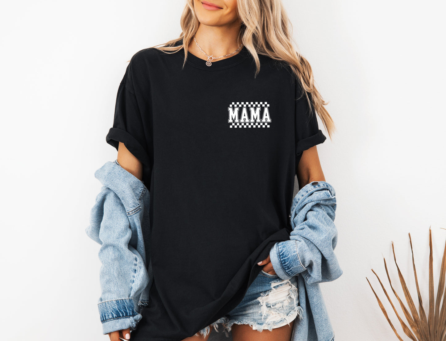 Mama Retro Plaid Checkered Front and Back Comfort Colors T Shirt