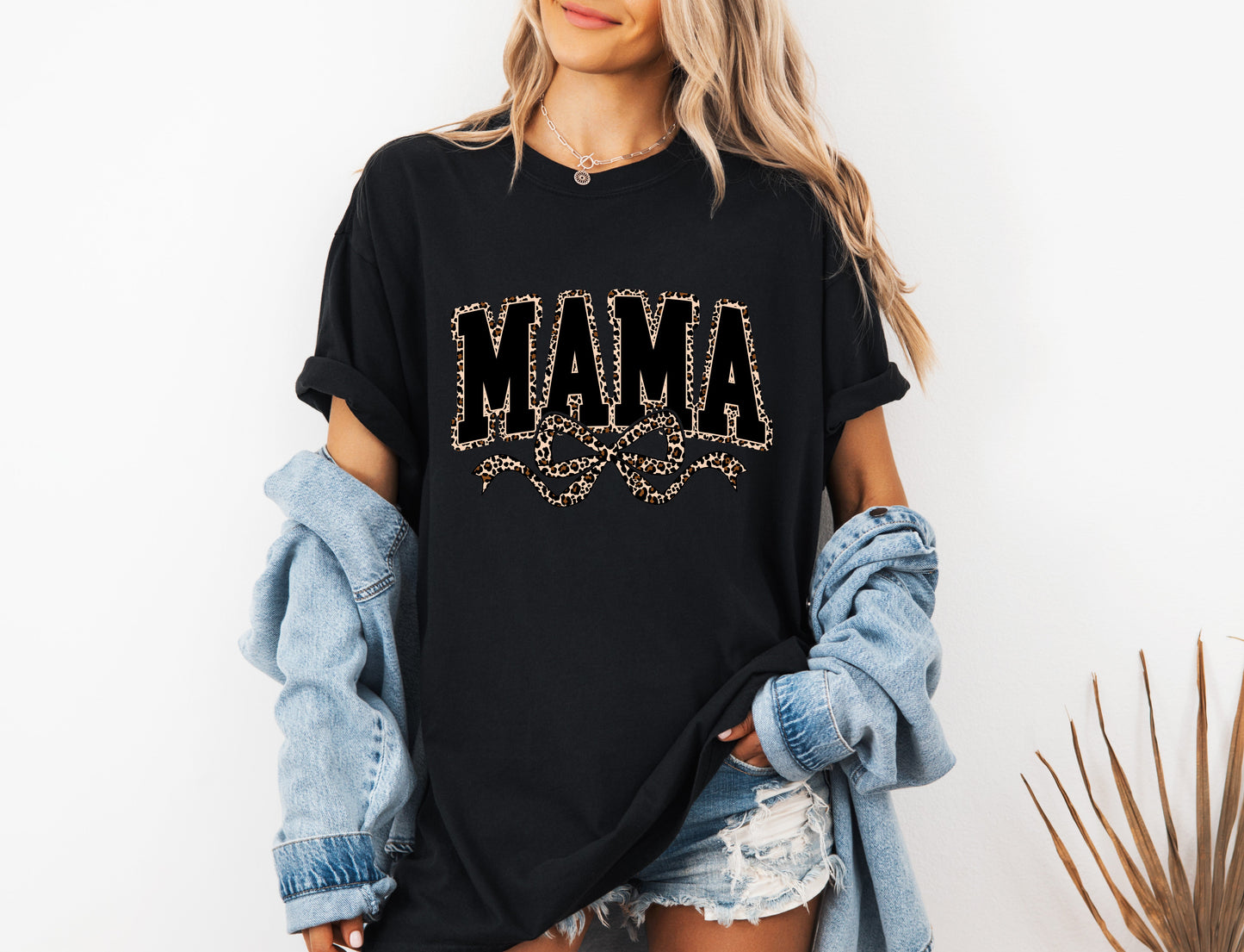 Mama Leopard Ribbon Comfort Colors T Shirt (Center)
