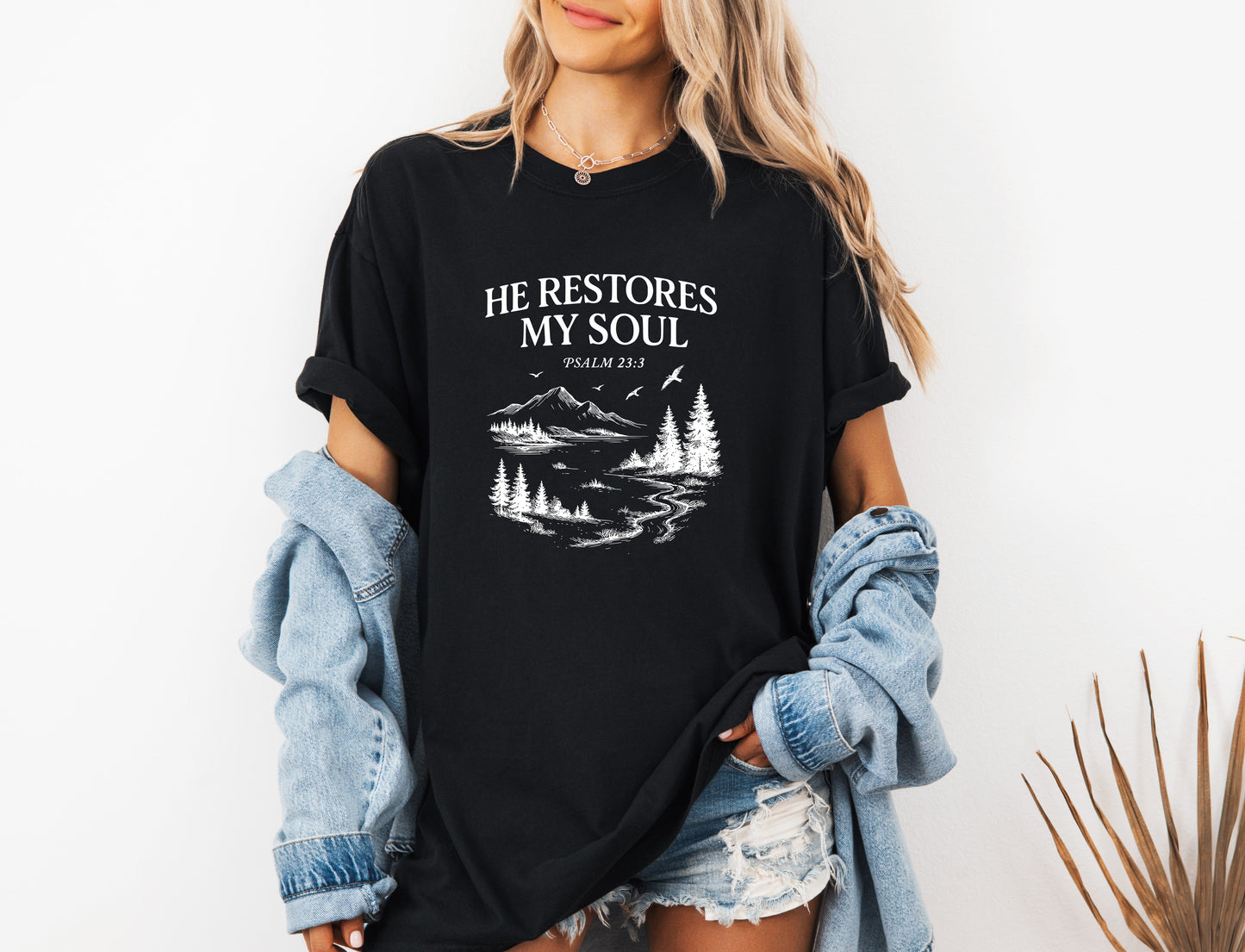He restores my Soul Psalm Bible Christian Comfort Colors Garment Dyed T Shirt